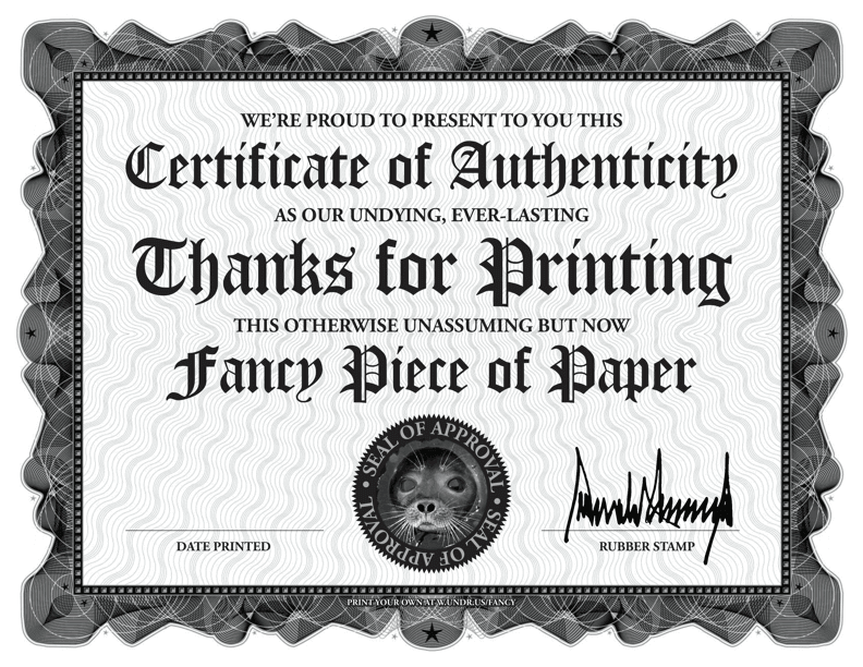 Fancy Piece of Paper Certificate for Nothing Free PDF Download Joke Award